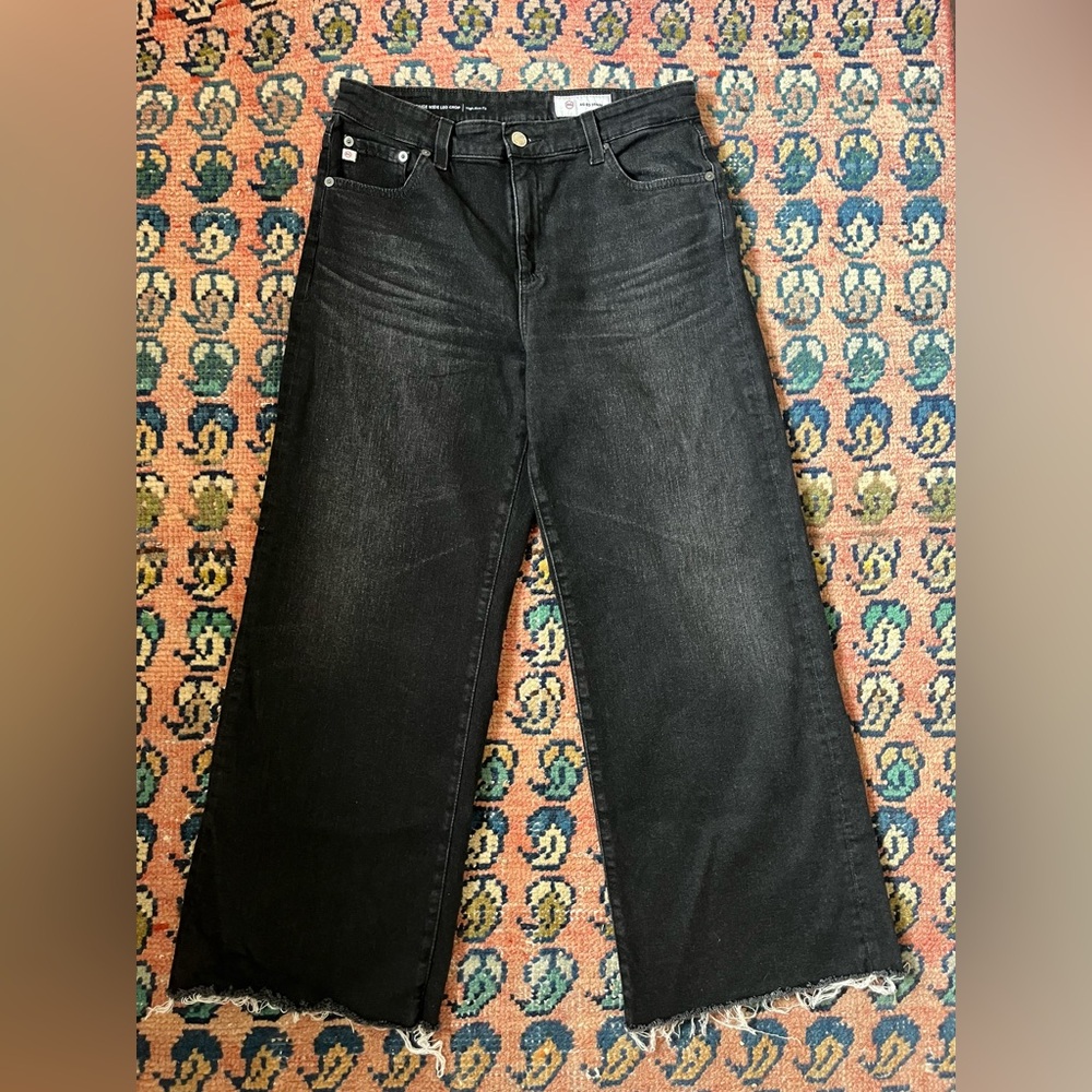 AG Jeans SAIGE WIDE LEG CROP High-Rise black women’s size 28